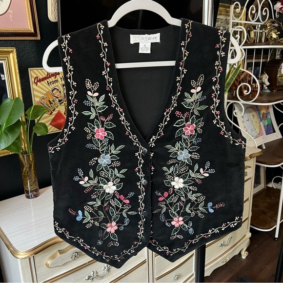 Vintage Velvet Embroidered Vest Medium - Picture 1 of 5